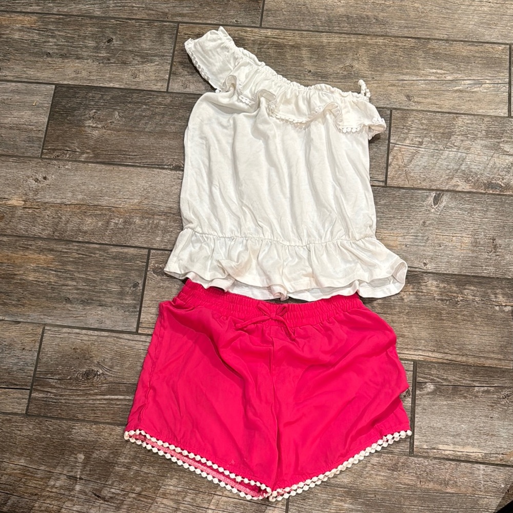 Kids White and Pink Ruffle Matching Set - Picture 2 of 7